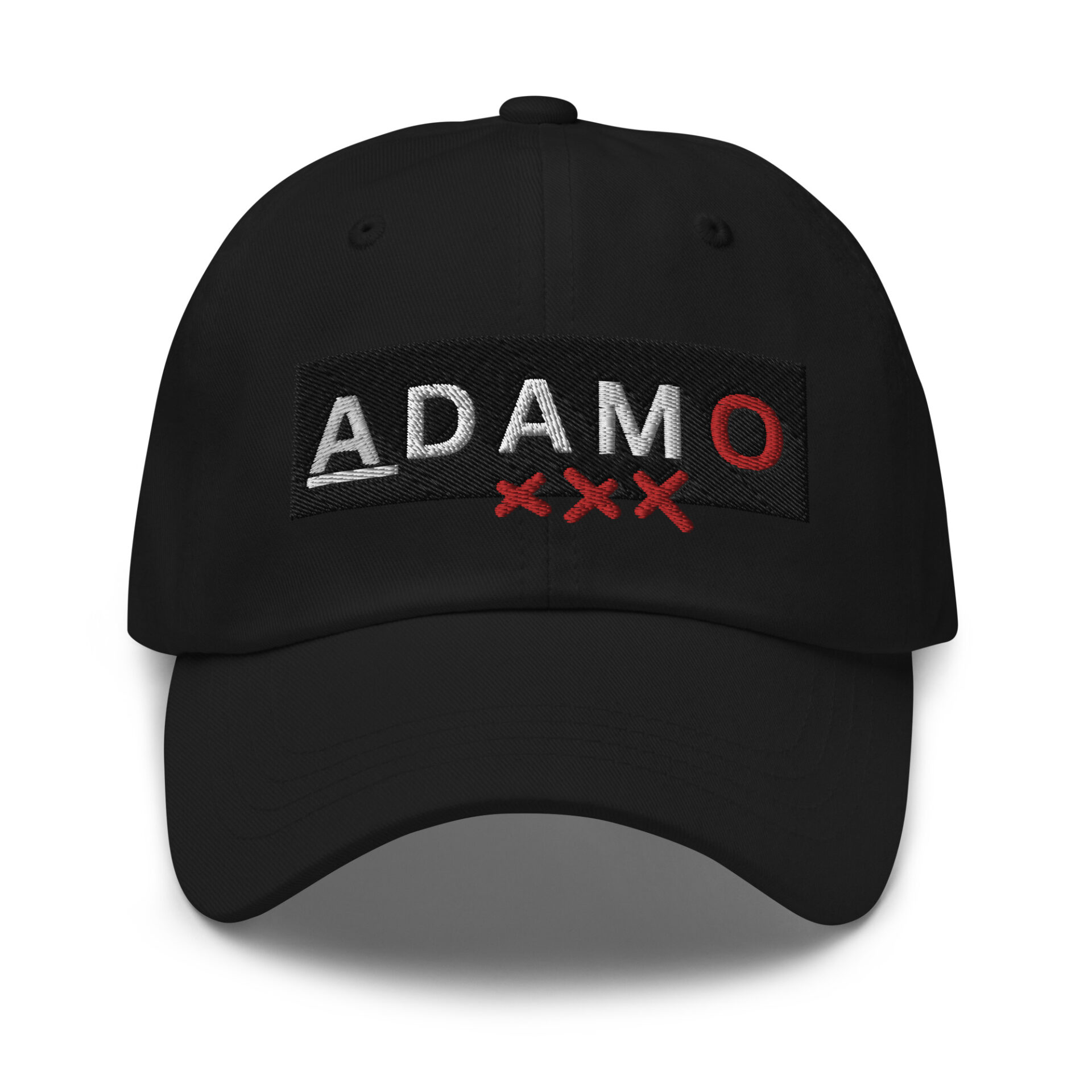The ADAMO XXX (Amsterdam East) Dad Cap features ADAM embroidered in silver, a bold red O, and three striking red Xs. Ideal for strolling around Amsterdam East or making a statement anywhere you venture. The ADAMO XXX (Amsterdam East) Dad Cap features ADAM embroidered in silver, a bold red O, and three striking red Xs. Ideal for strolling around Amsterdam East or making a statement anywhere you venture.