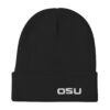 The OSU Embroidered Beanie is a black beanie with “OSU” stitched in white letters on the front fold. The OSU Embroidered Beanie is a black beanie with “OSU” stitched in white letters on the front fold.
